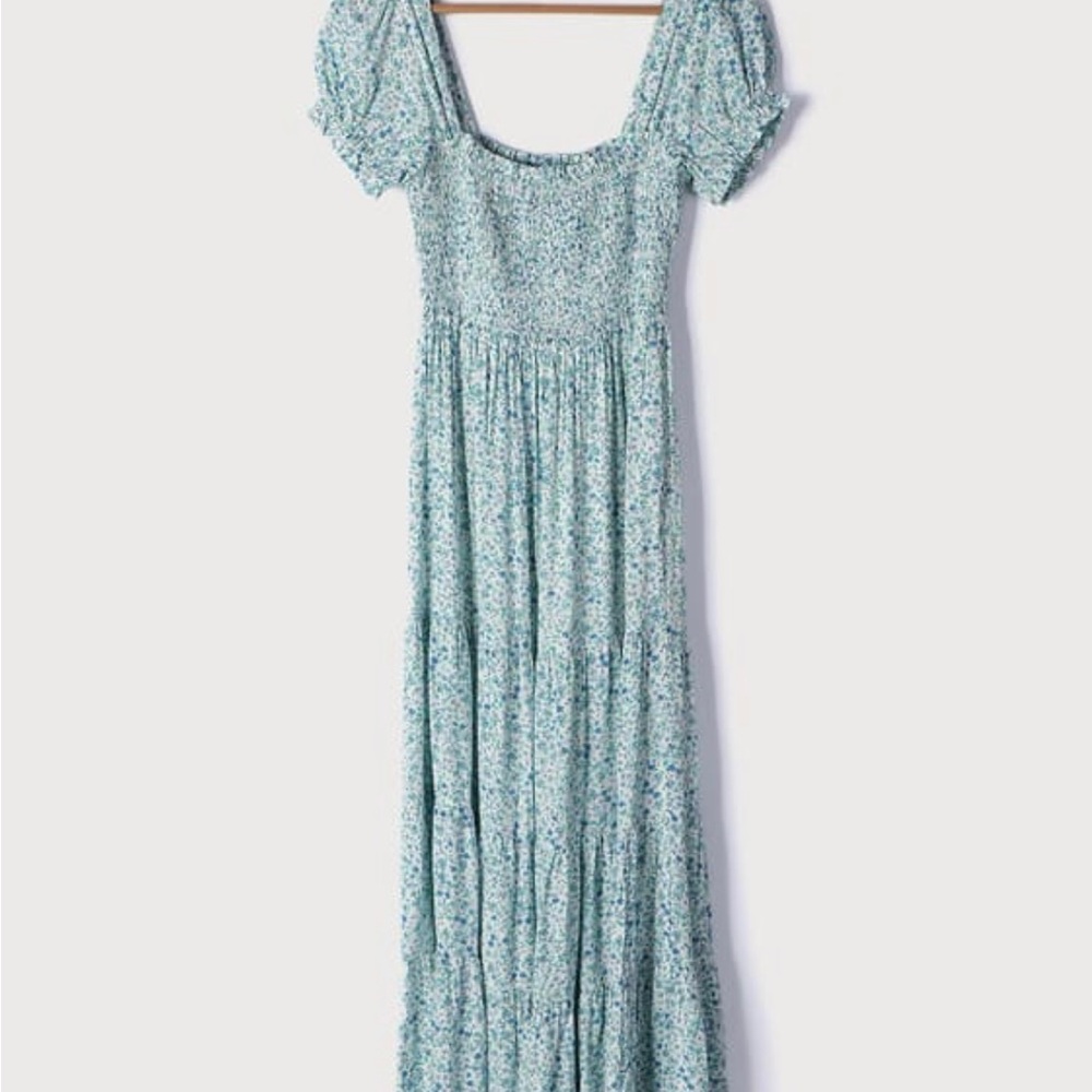 Beautiful smocked blue floral maxi dress